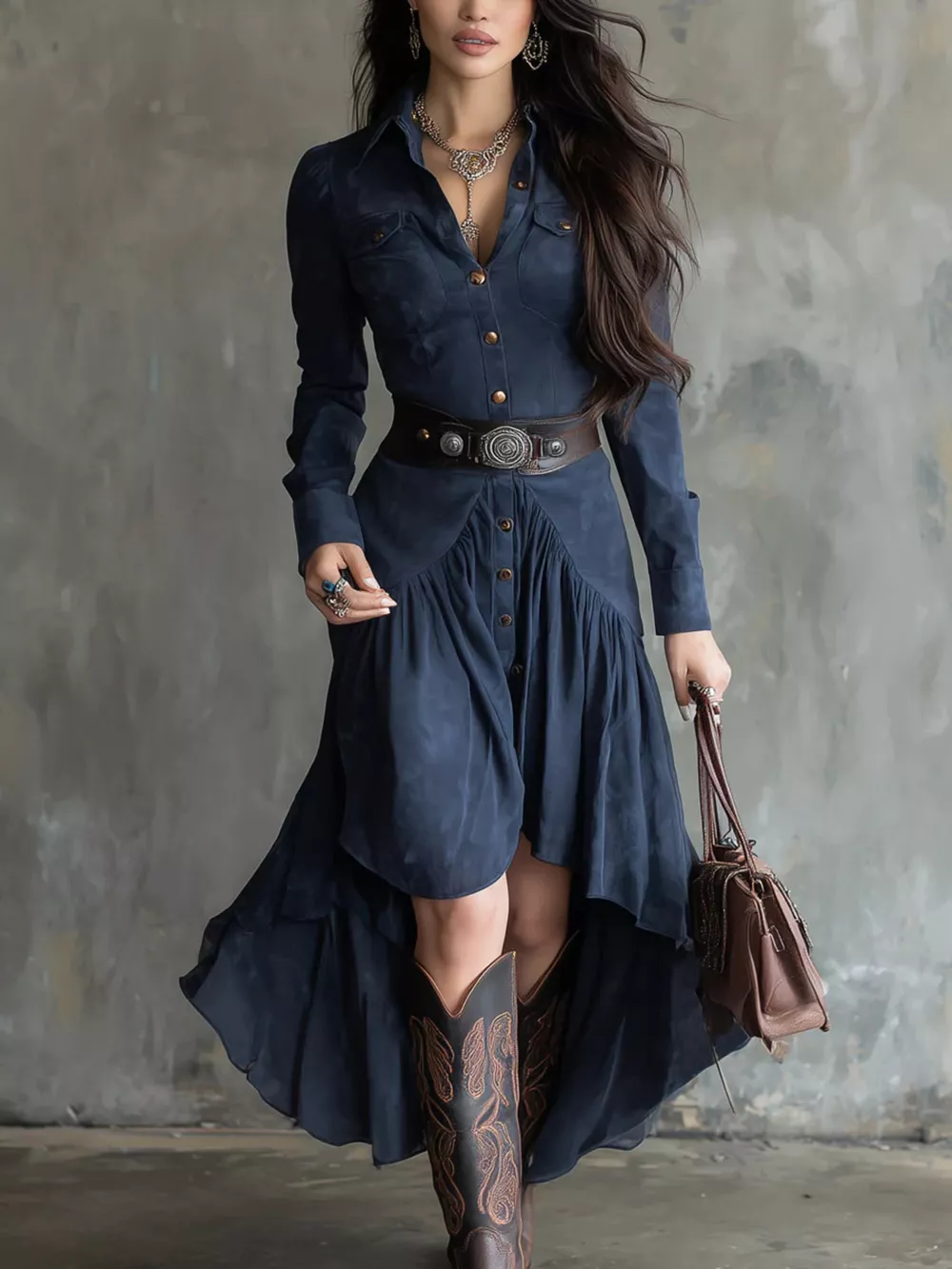 Button-Down High-Low Shirt Dress