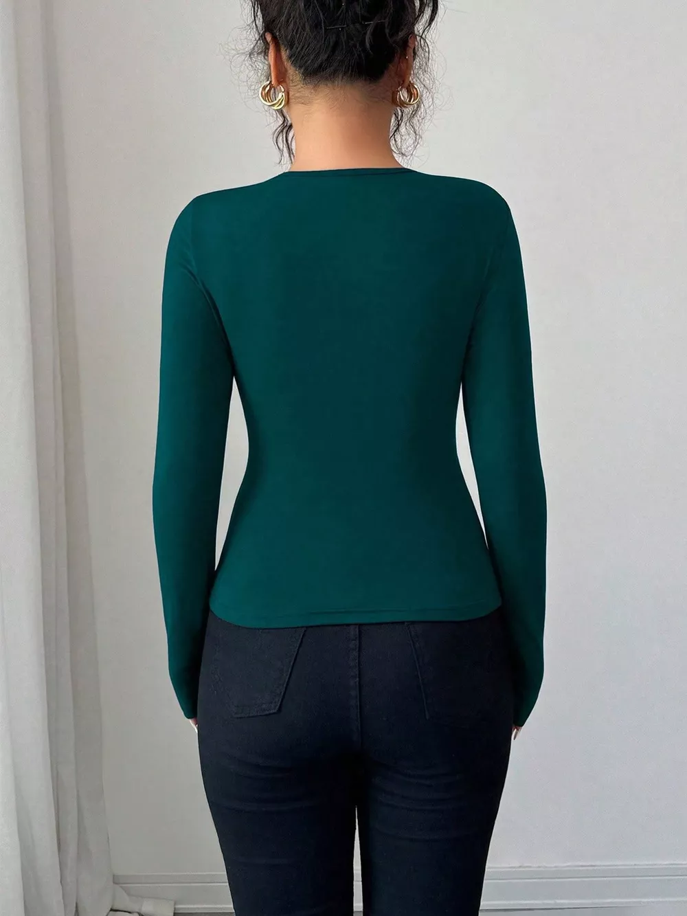 Twist Front Ring Detail Long Sleeve T-Shirt, image 15
