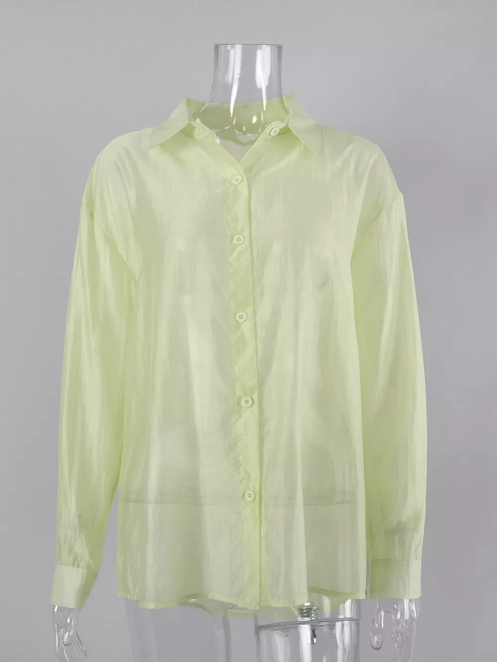 Sheer Oversized Button-Up Shirt, image 6