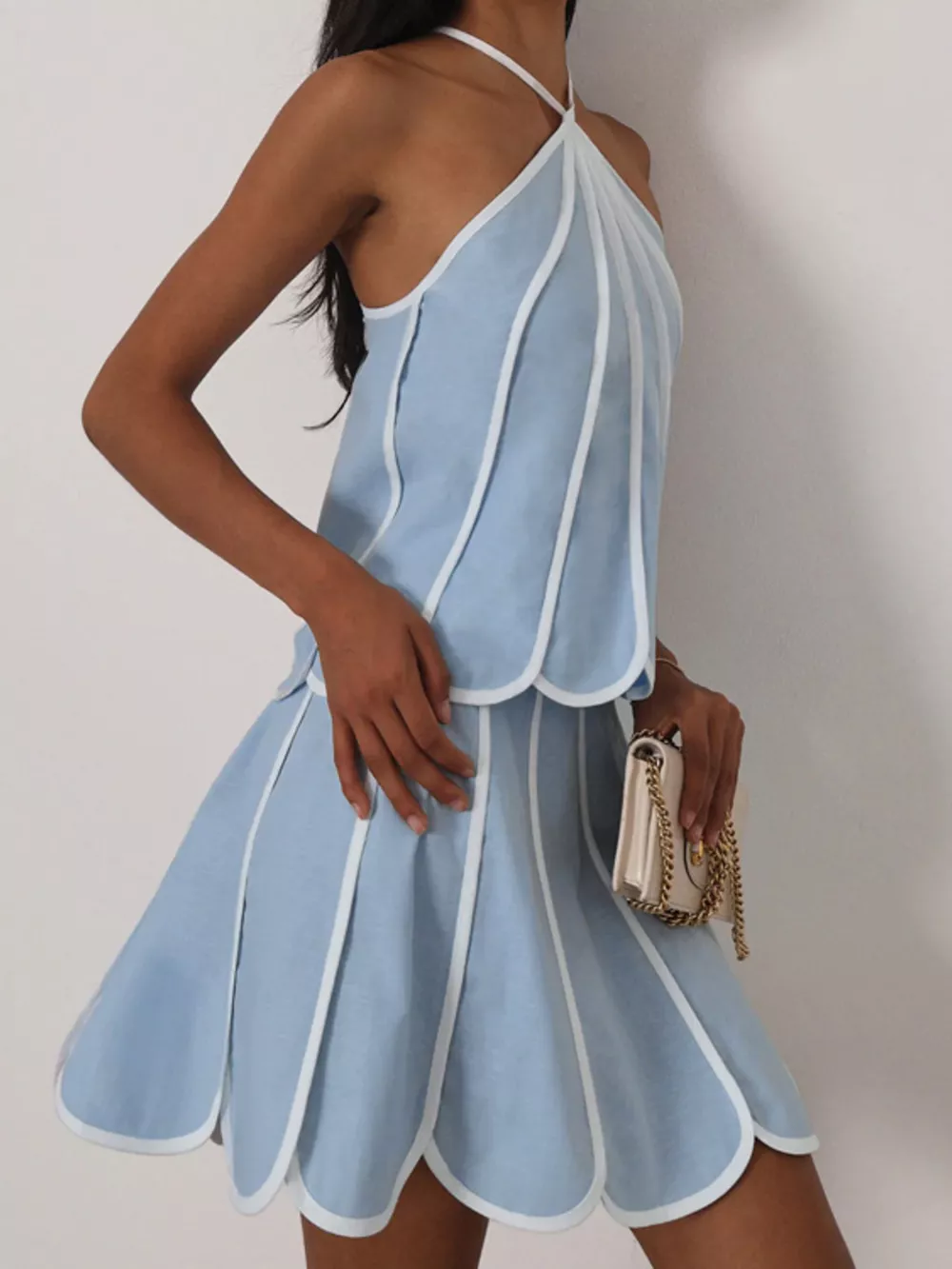 Contrast Trim Halter Neck Top and Skirt Set, image 5