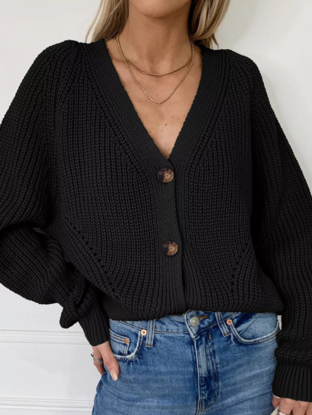 Full Size Chunky Knit Button-Down Cardigan Plus Size, image 3