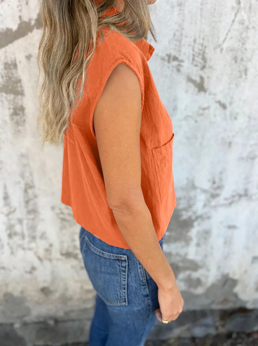 Full Size Button Down Cap Sleeve Linen Shirt Plus Size, image 3