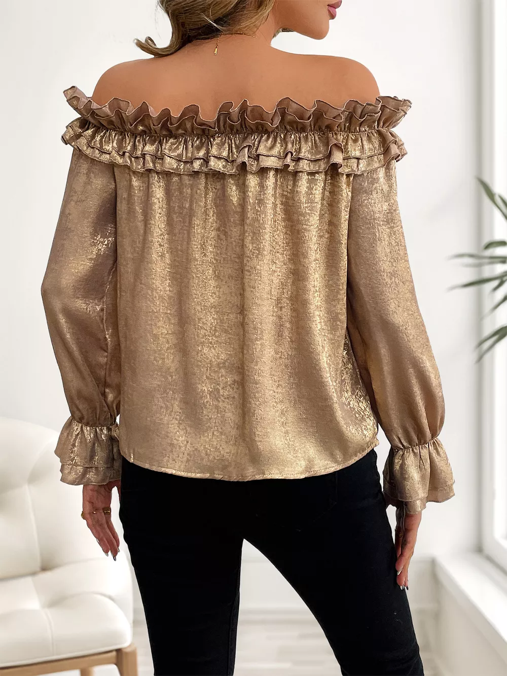 Ruffled Off-Shoulder Flounce Sleeve Blouse, image 6