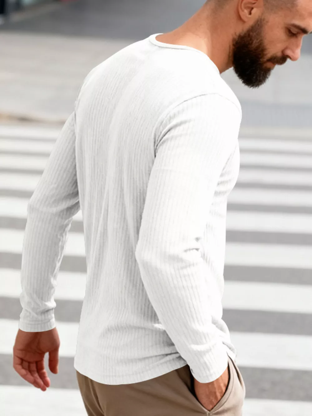Men's Full Size Casual Ribbed Long Sleeve T-Shirt Plus Size, image 9