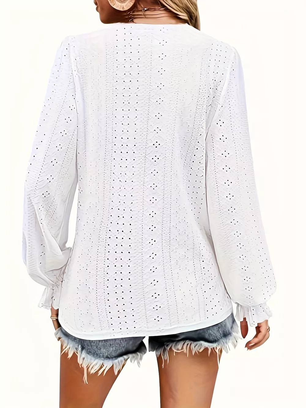 Plus Size Eyelet V-Neck Flounce Sleeve Blouse, image 20