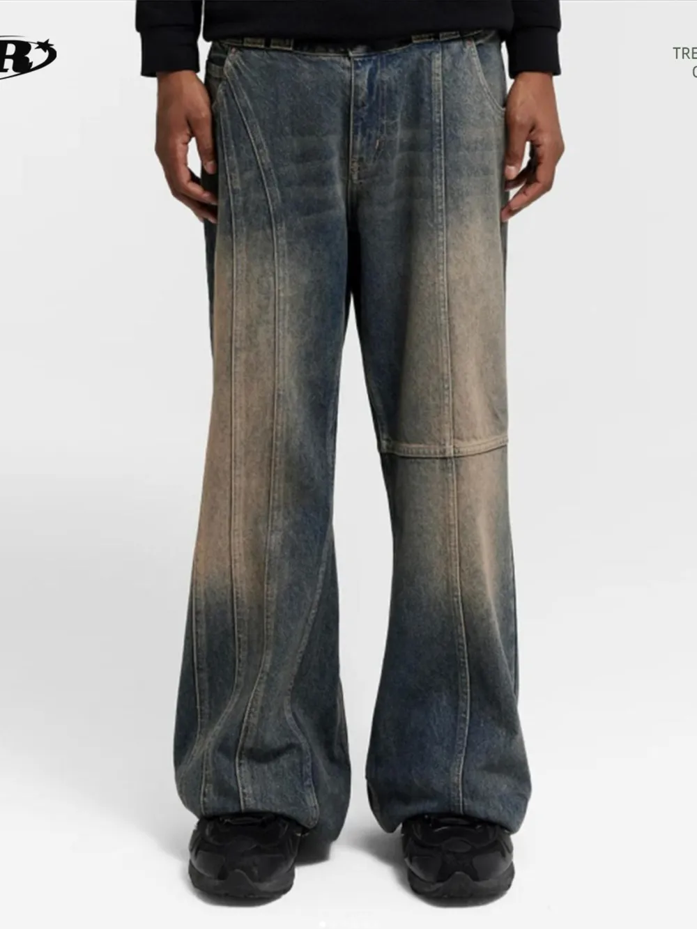 Men's Vintage Wash Wide Leg Relaxed Fit Jeans, image 4