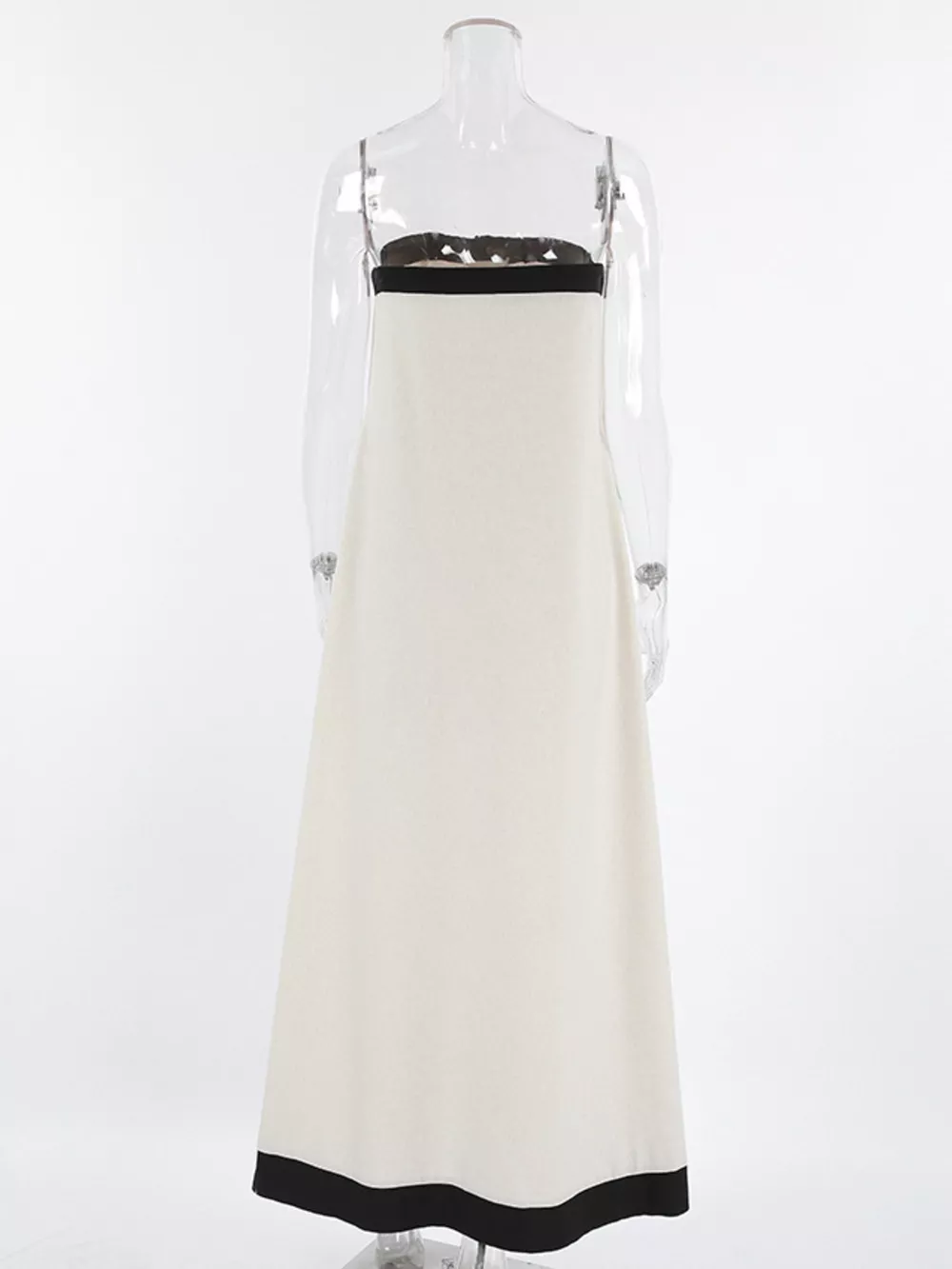 Contrast Trim Button Front Tube Maxi Dress, image 6
