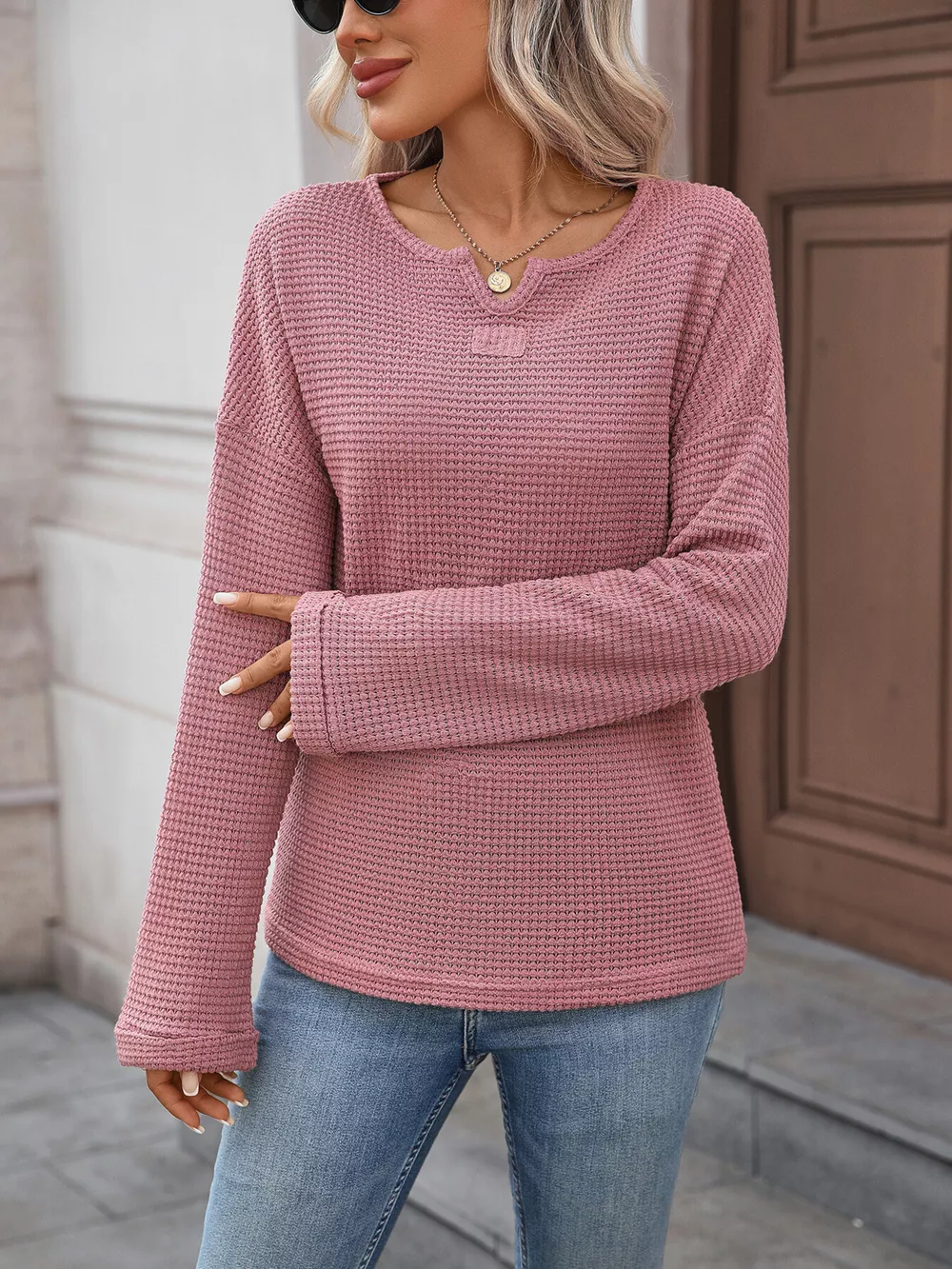 Striped Notched Long Sleeve T-Shirt, image 5