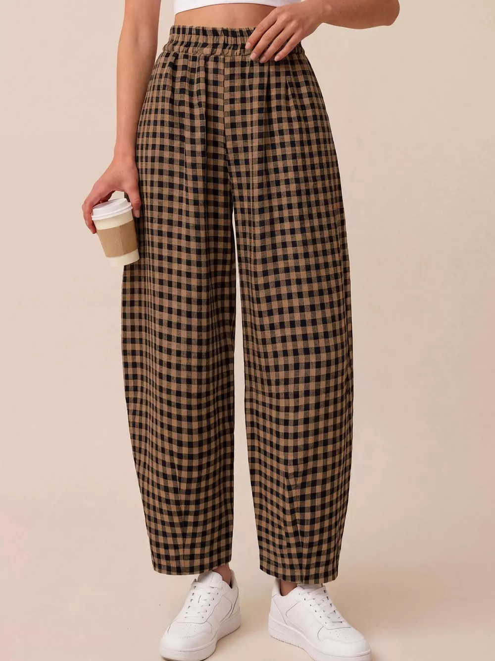 Gingham Wide-Leg Casual Pants, image 10