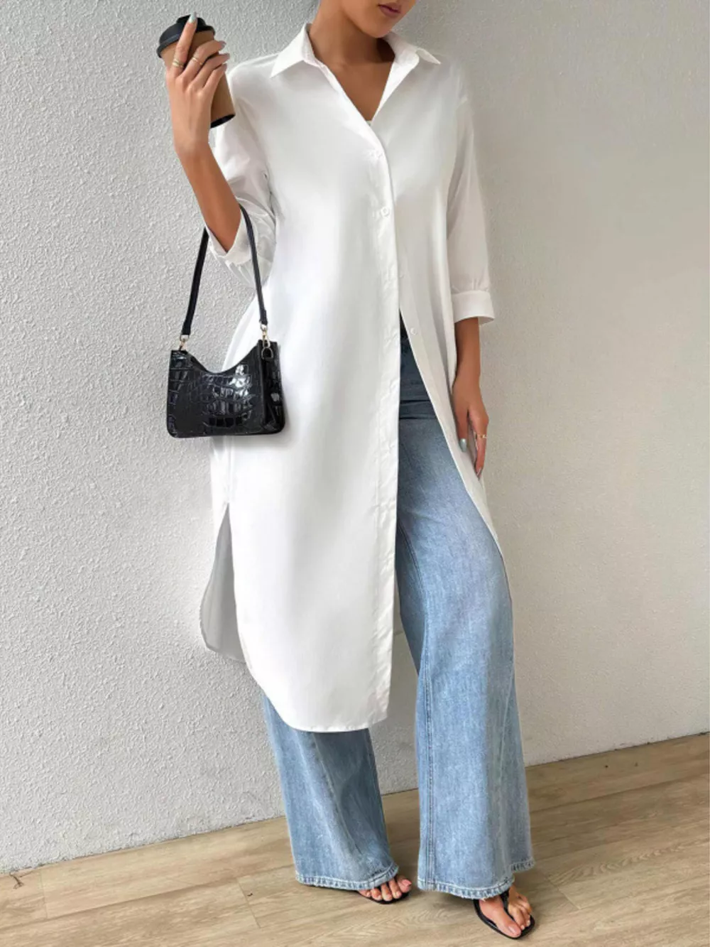 Button-Up Long Sleeve Longline Shirt, image 6
