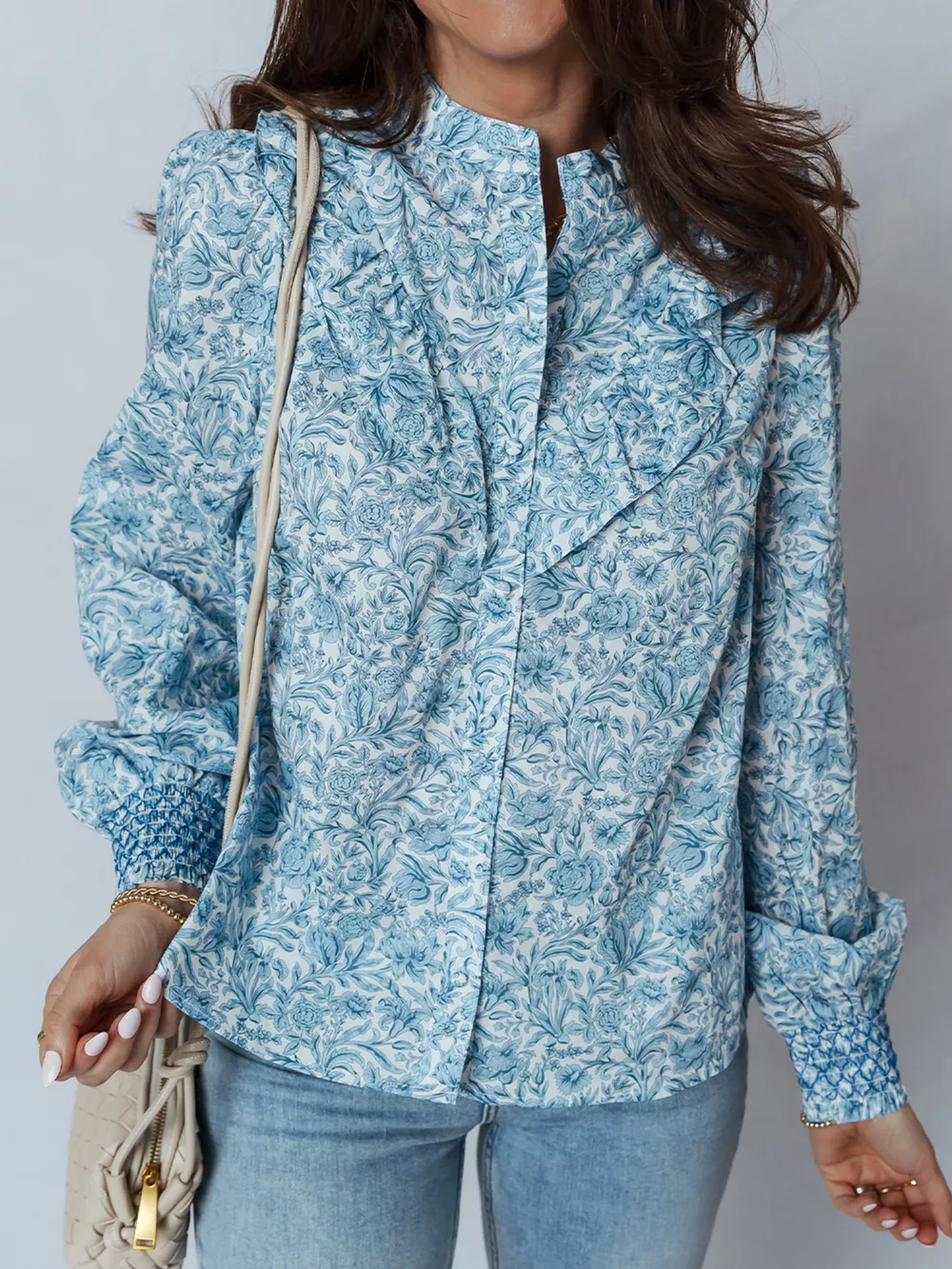 Floral Button Up Puff Sleeve Shirt, image 7