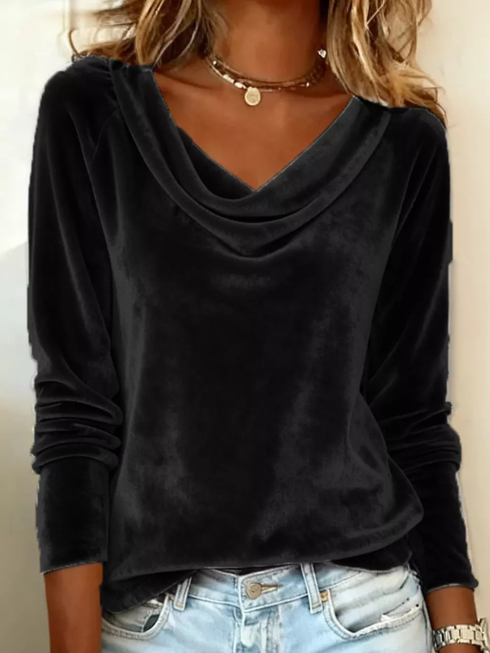 Velvet Cowl Neck Long Sleeve Top, image 10