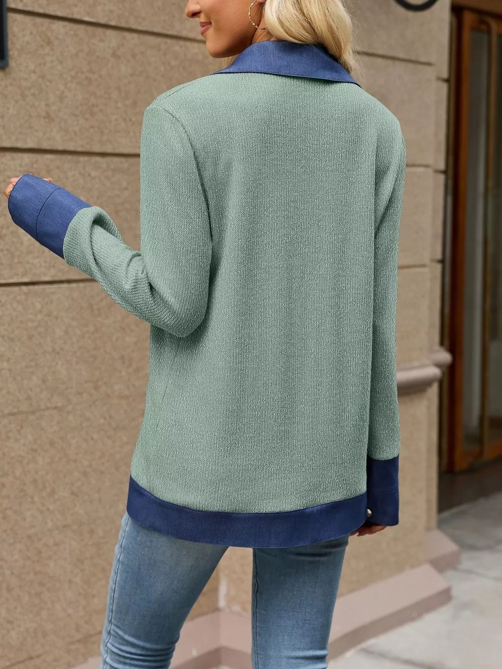 Contrast Denim Lapel Collar Outerwear, image 15