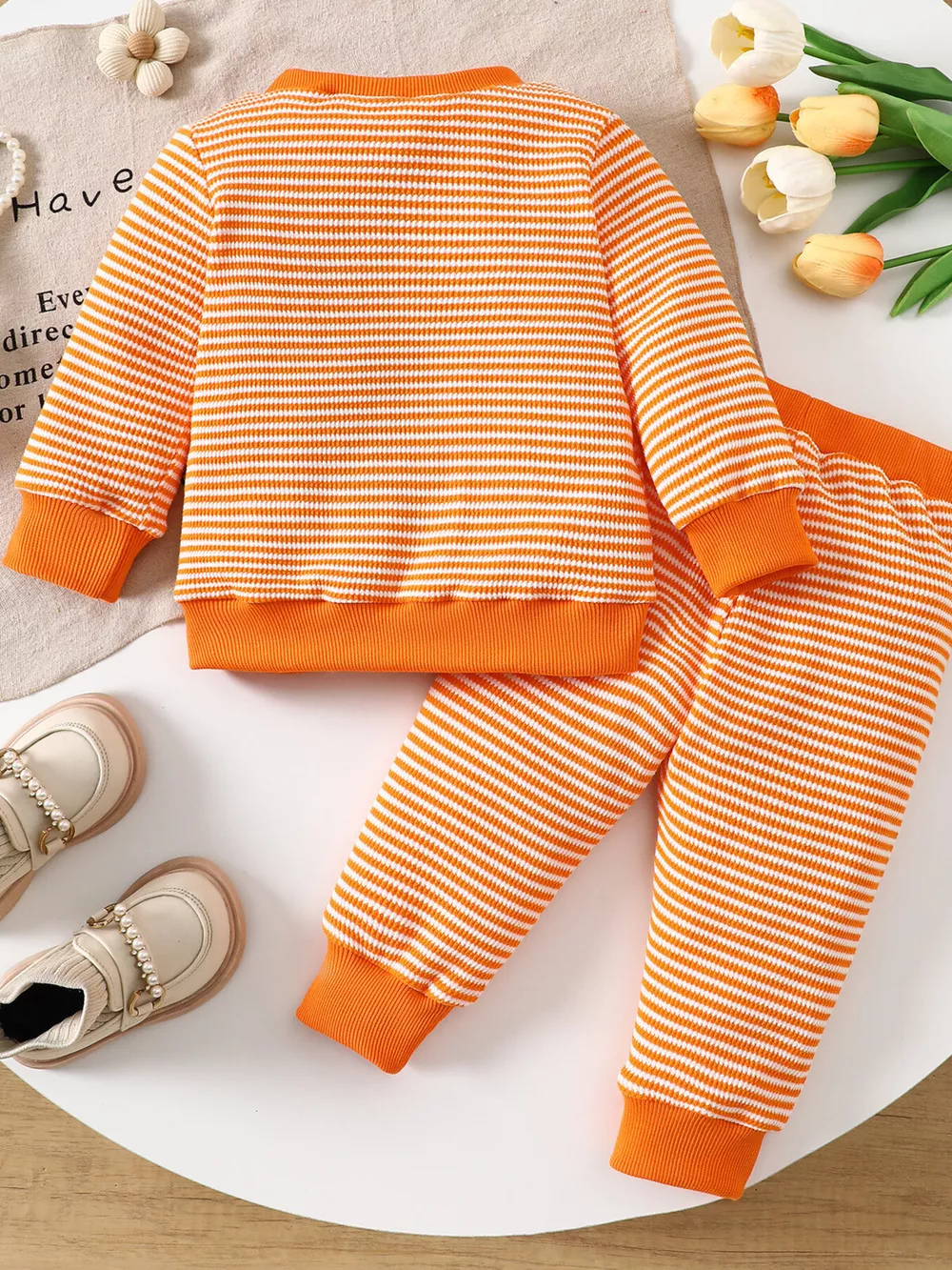 Children's Halloween Striped Ghost Top and Pants Set, image 12