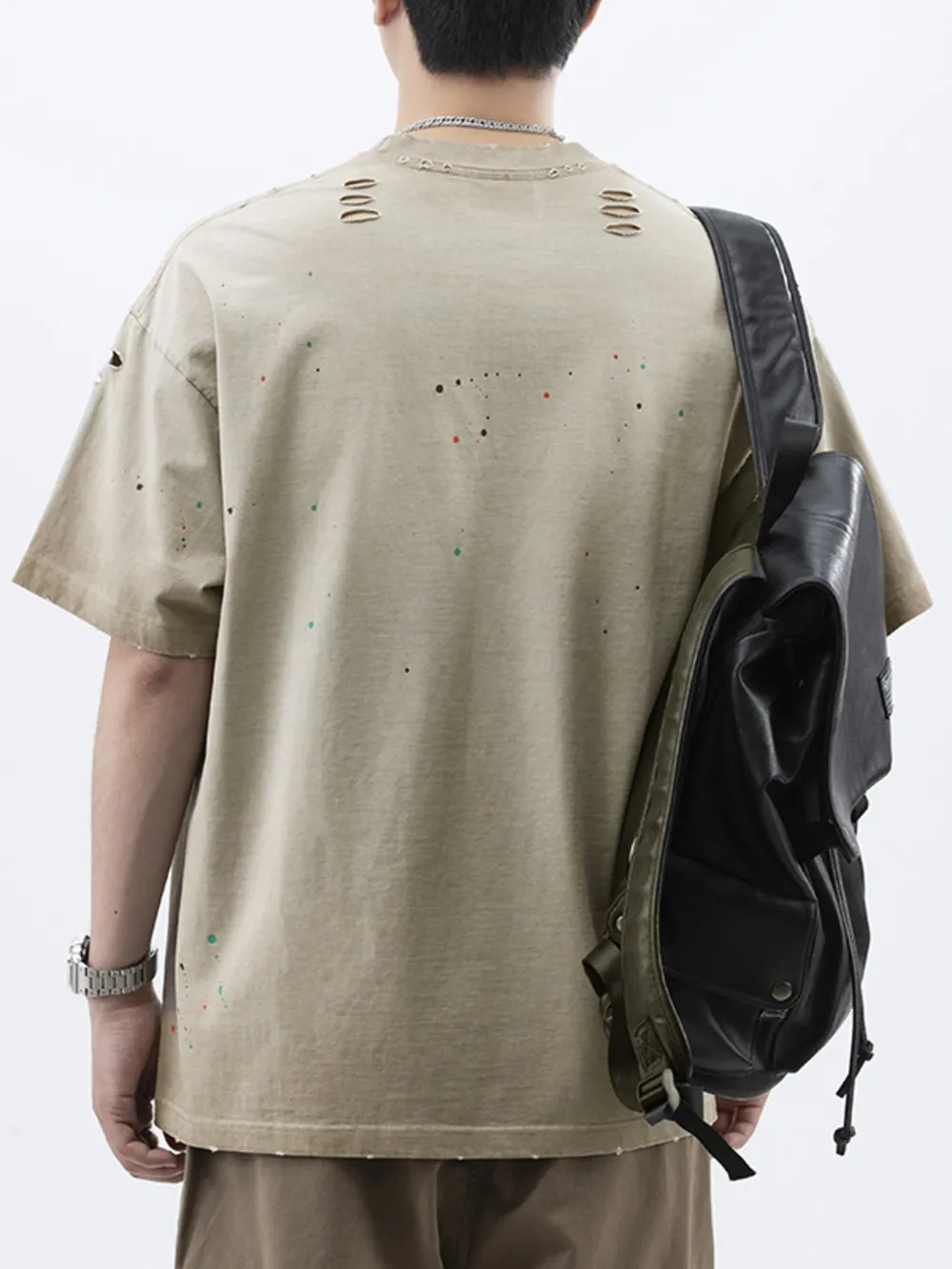 Men's Plus Size Distressed Round Neck Short Sleeve T-Shirt, image 3