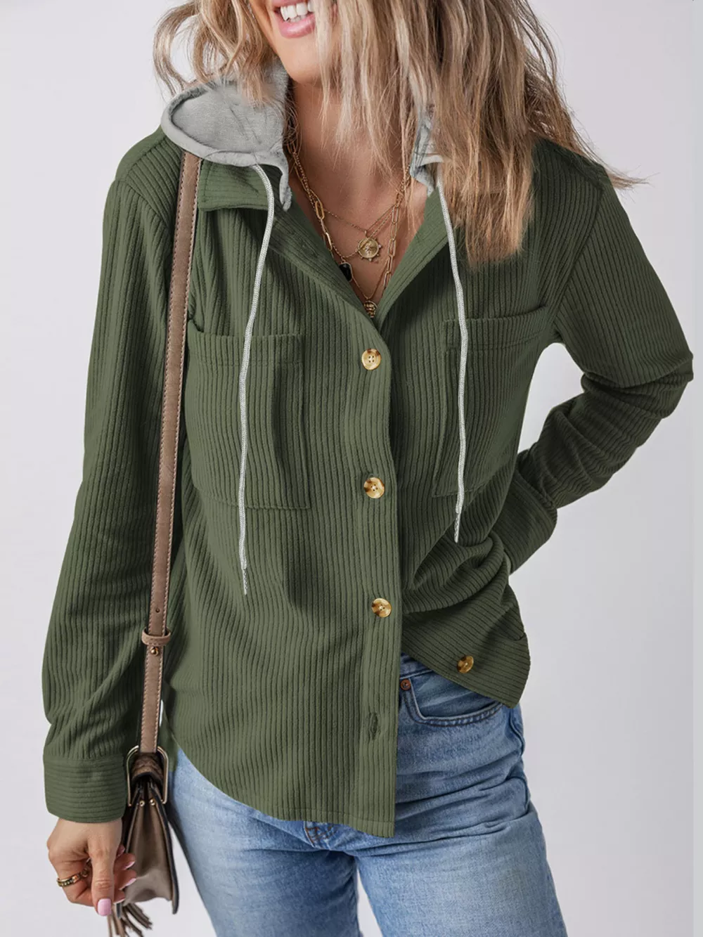 Hooded Corduroy Button-Down Jacket, image 12