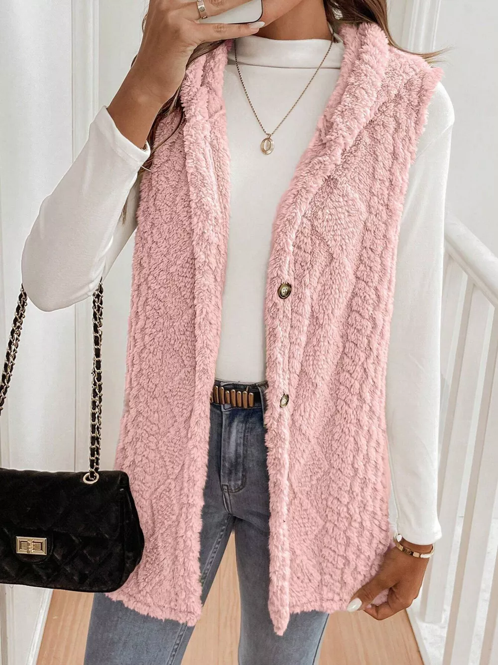 Cozy Sherpa Fleece Hooded Vest Coat, image 4