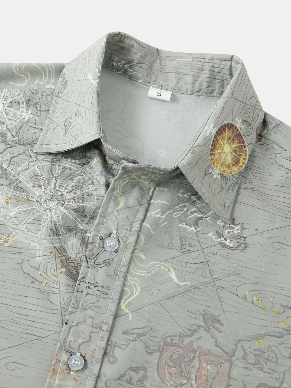 Men's Vintage Map Print Short Sleeve Button Down Shirt, image 3