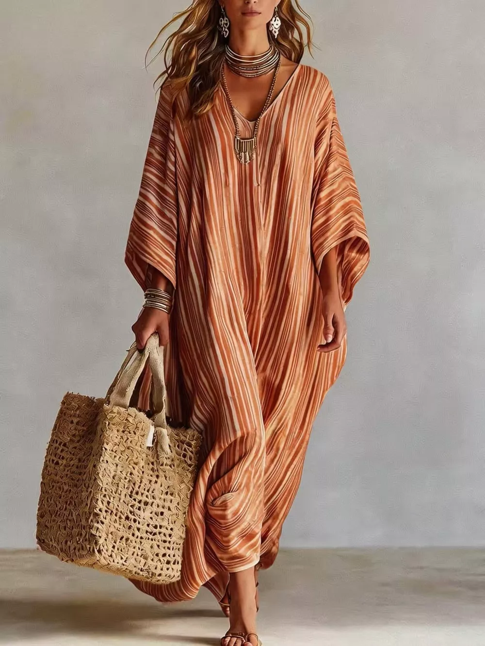 Striped V-Neck Maxi Dress, image 4