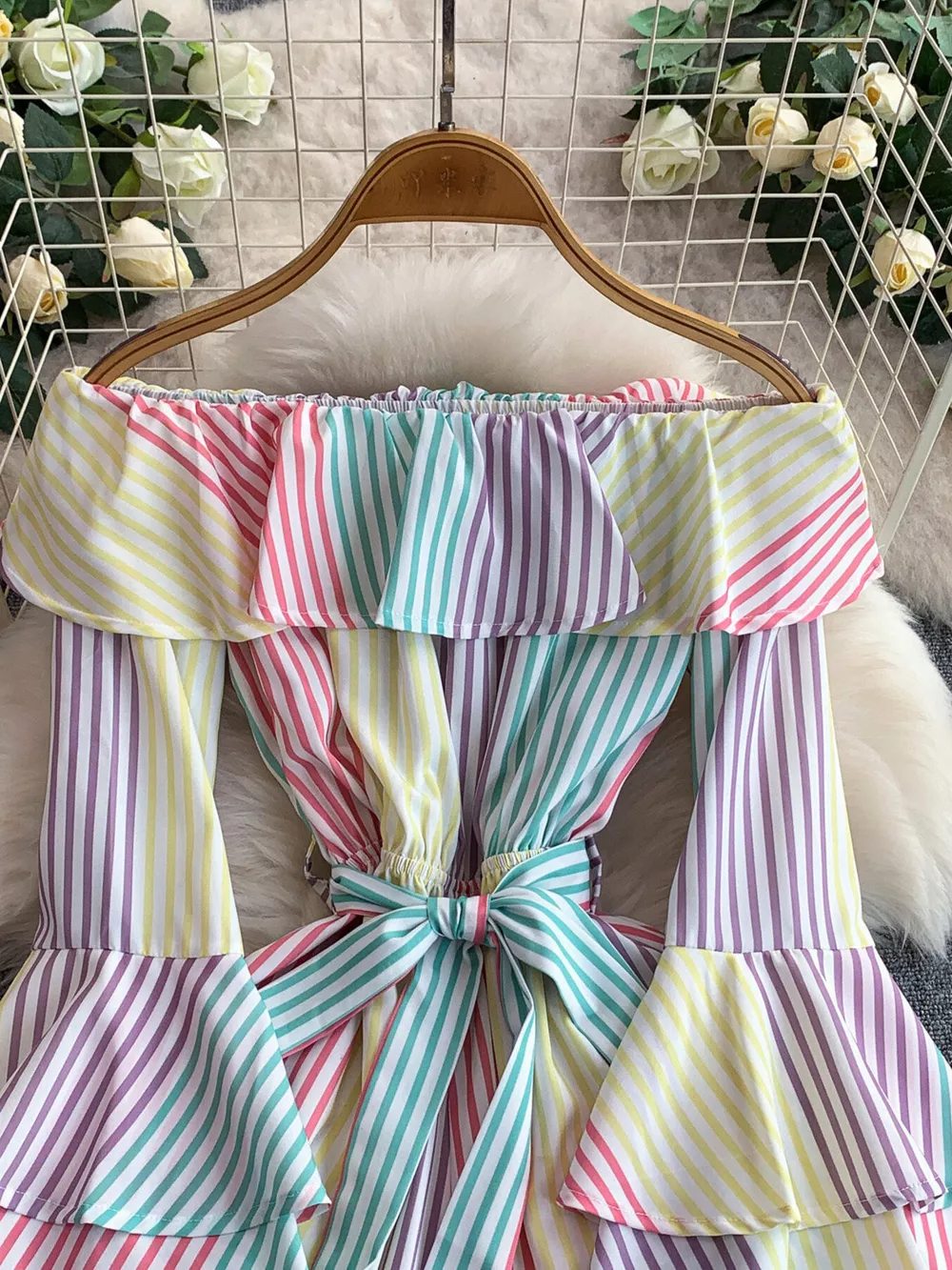 Off-Shoulder Flounce Sleeve Romper, image 9