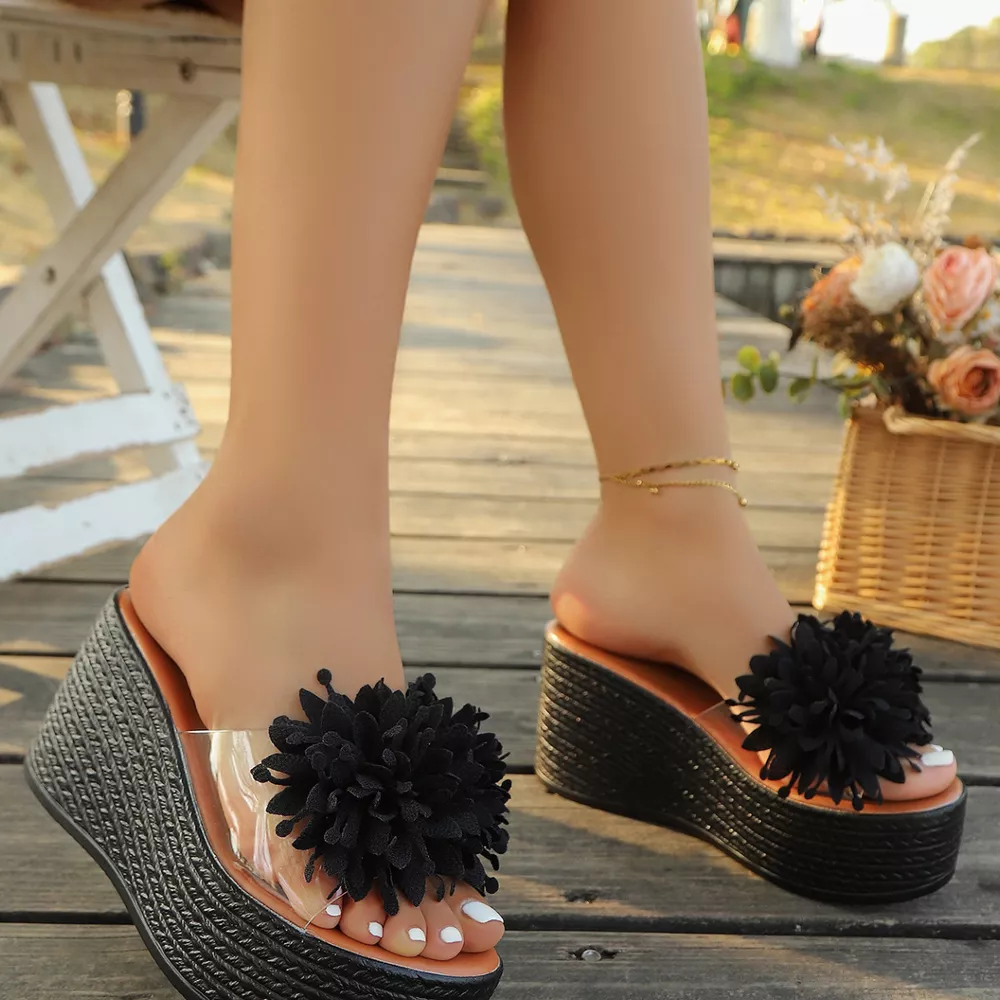 Floral Decor Platform Wedge Sandals, image 2