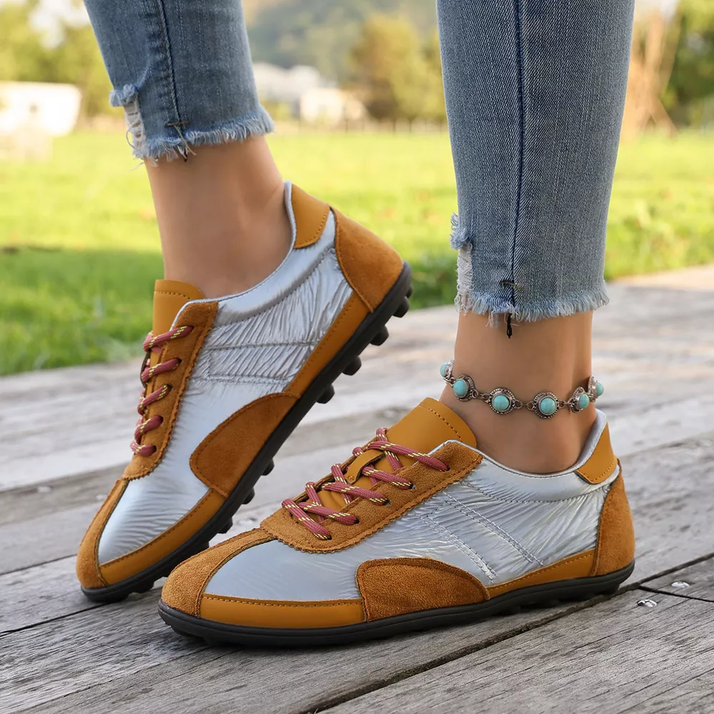 Casual Color-Block Suede and Metallic Texture Sneakers, image 8