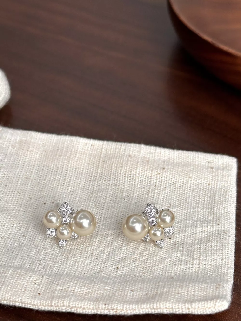 Pearl Cluster Stud Earrings, image 4