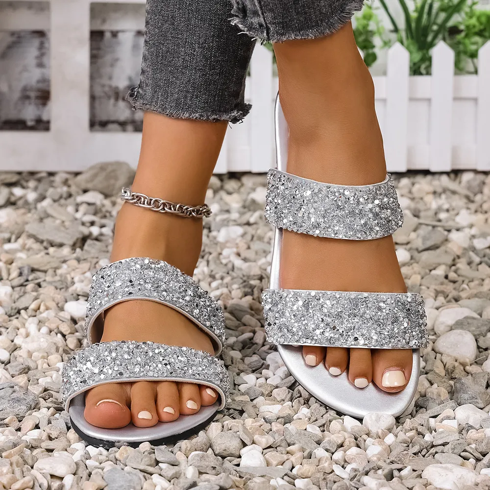 Sequin Open Toe Flats Sandals, image 17