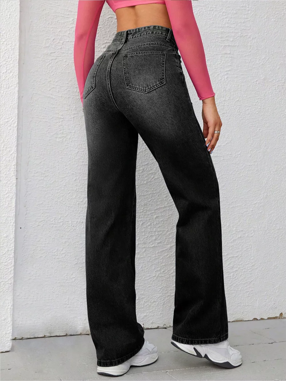 High-Waisted Wide-Leg Washed Jeans, image 7