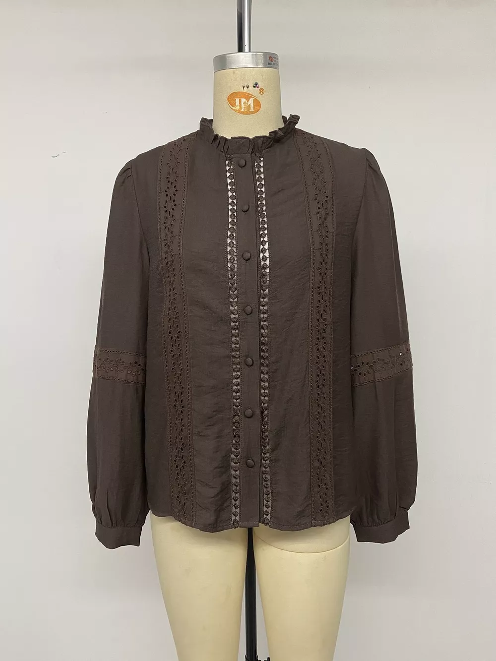 Eyelet Lace Trim Long Sleeve Blouse, image 11