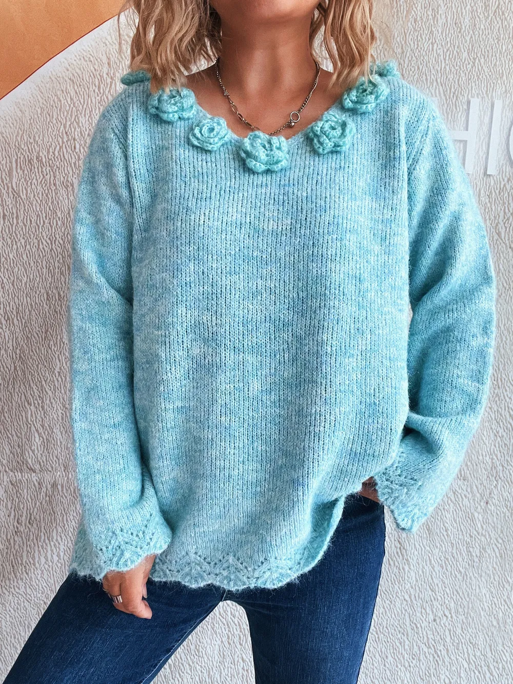 Flower V-Neck Long Sleeve Sweater, image 11
