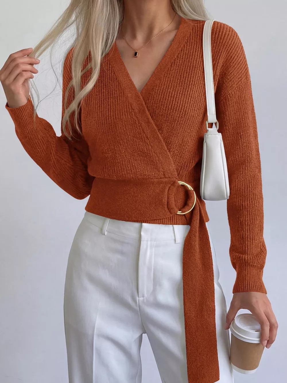Metal Ring Detail Dropped Shoulder Sweater, image 4