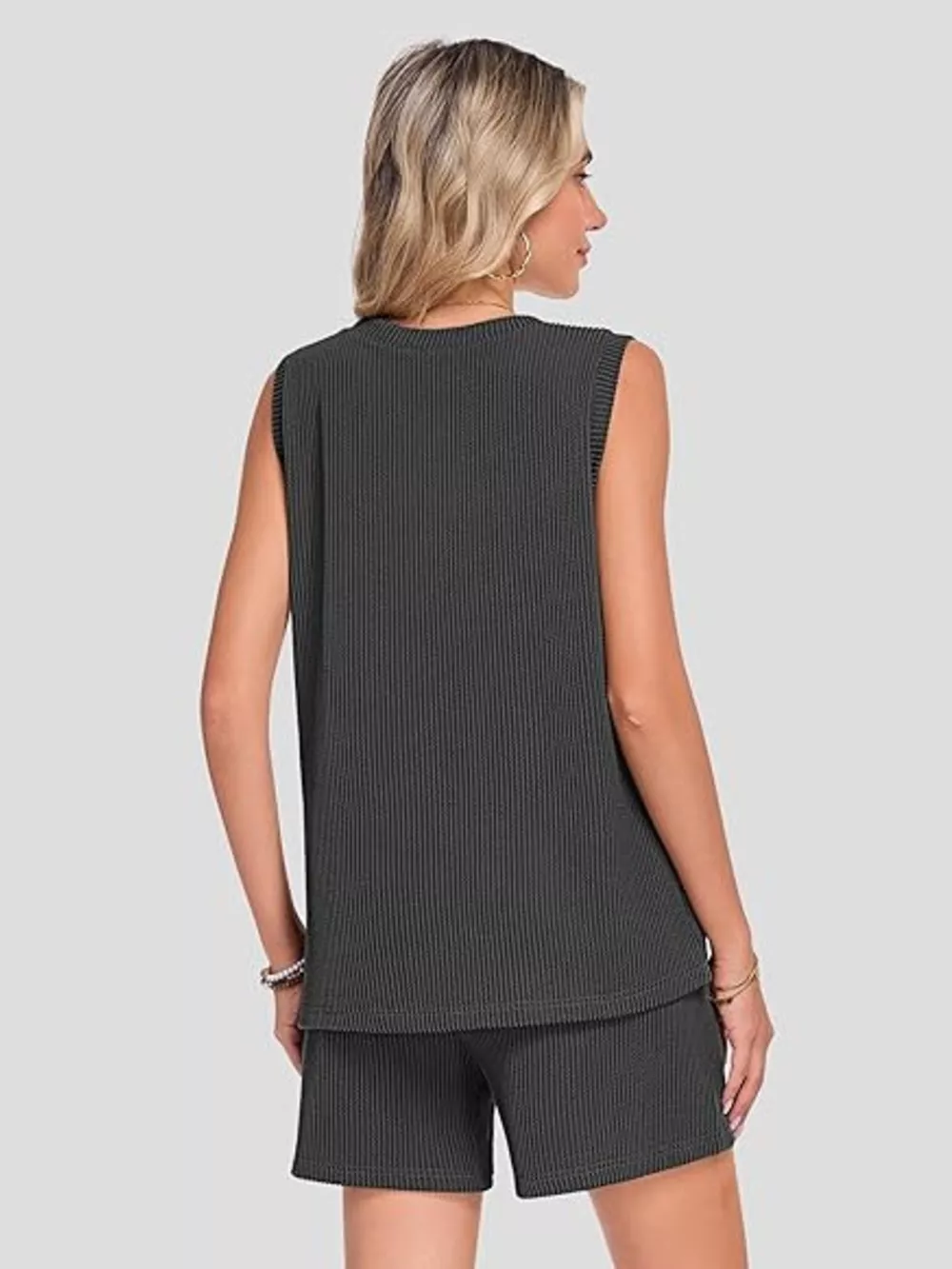 Casual Ribbed Knit Sleeveless Top and Shorts Set, image 15