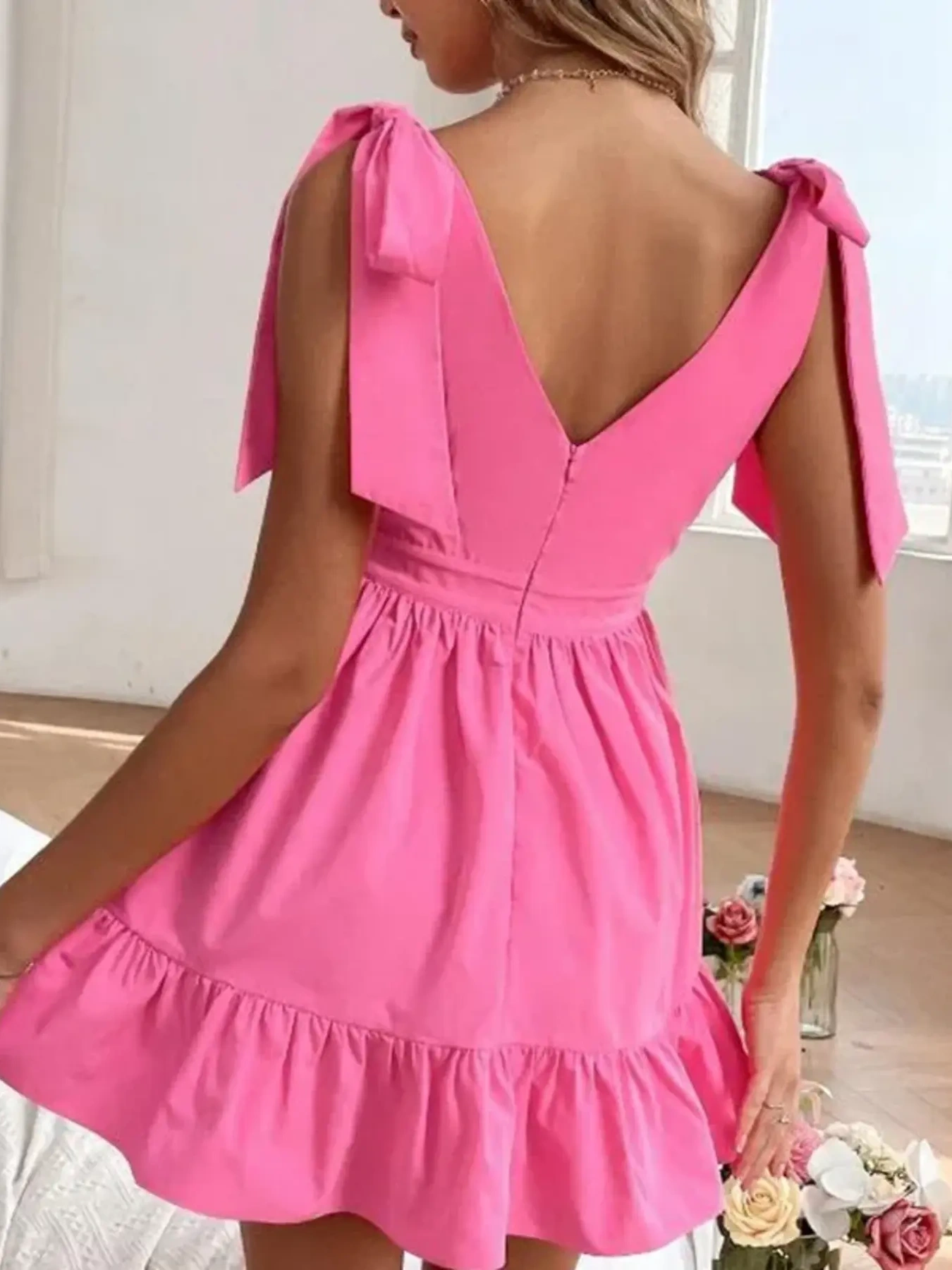 Tie Shoulder Tiered Mini Dress, image 3