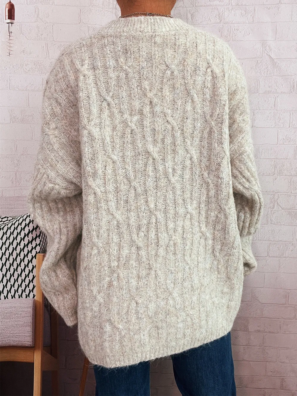 Cable Knit Button-Up Cardigan, image 7