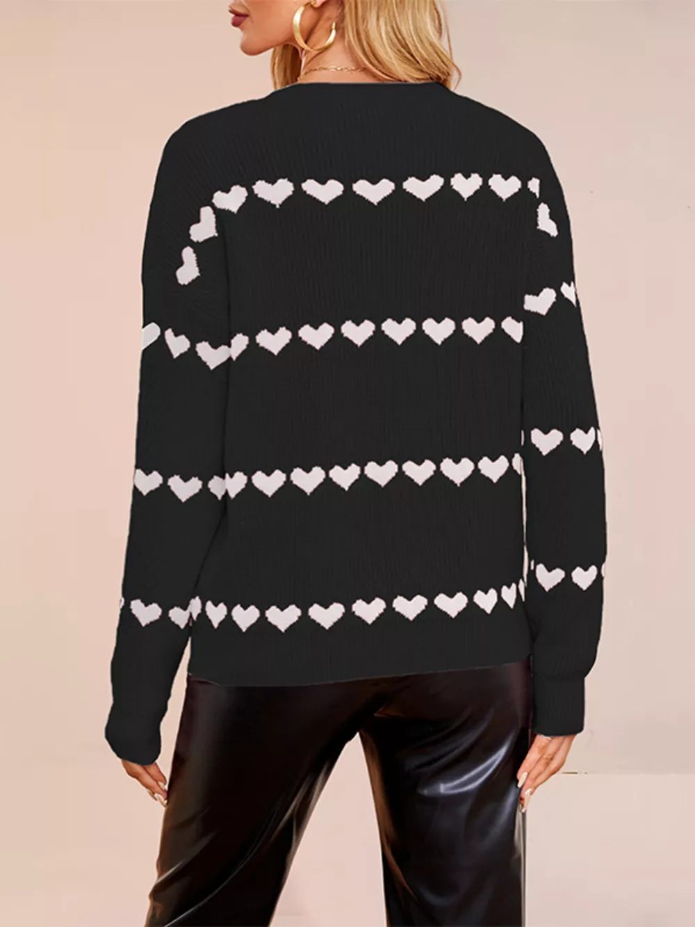 Heart Pattern Dropped Shoulder Sweater, image 9
