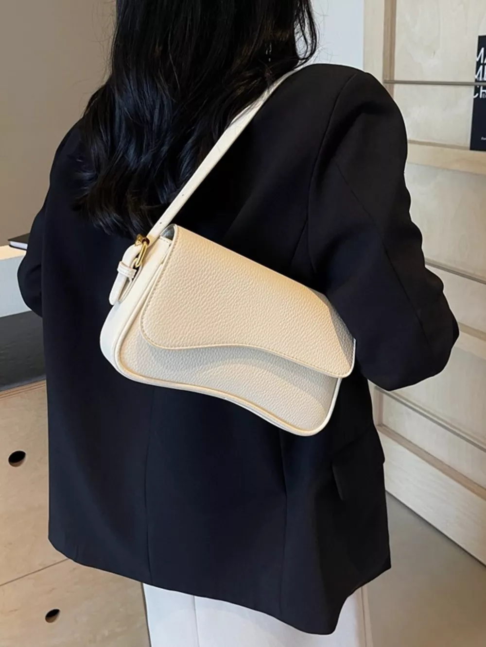 Solid Color Leather Crossbody Bag, image 7