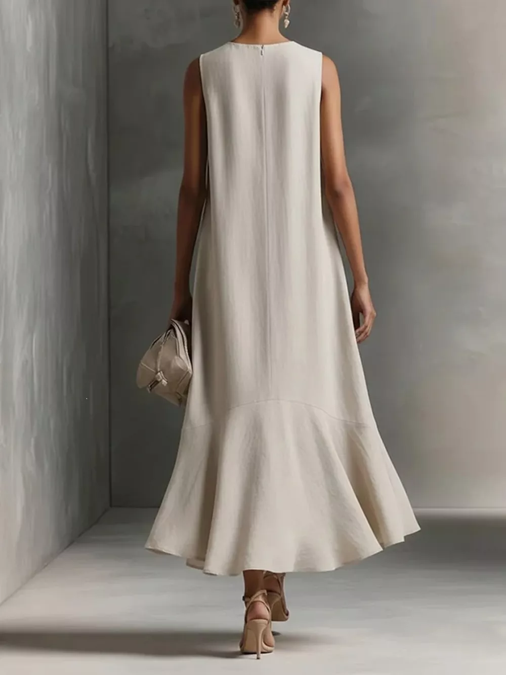 Ruffled Hem Sleeveless Notched Dress, image 3