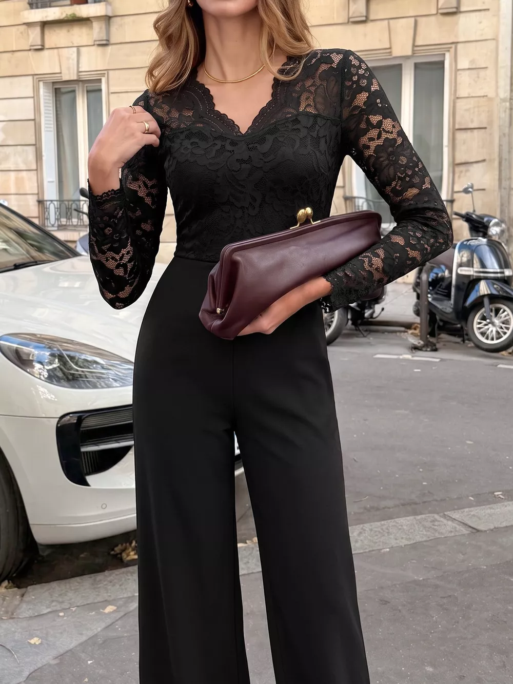 Lace Long Sleeve Wide-Leg Jumpsuit, image 2