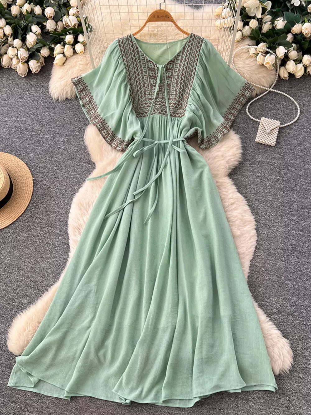Tie Neck Short Sleeve Dress, image 18
