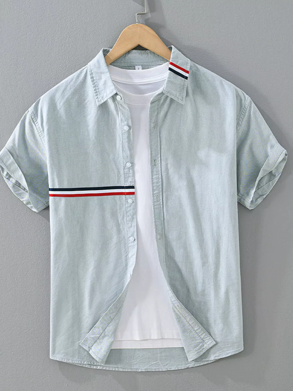 Men's Plus Size Casual Short Sleeve Shirt with Contrast Stripe Detail, image 6
