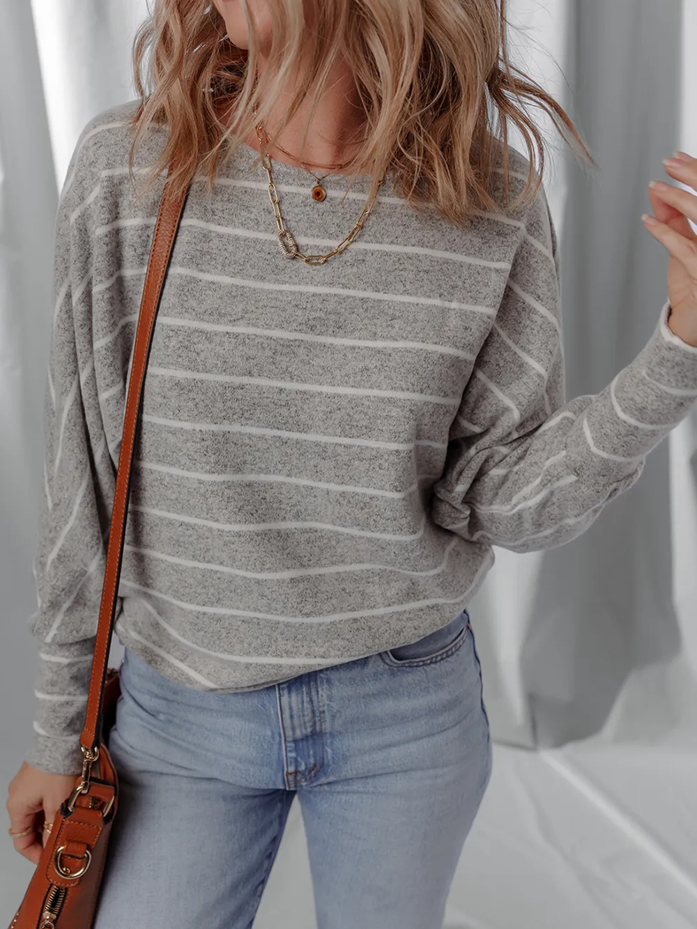 Stripe Dolman Sleeve Drop Shoulder Top, image 4