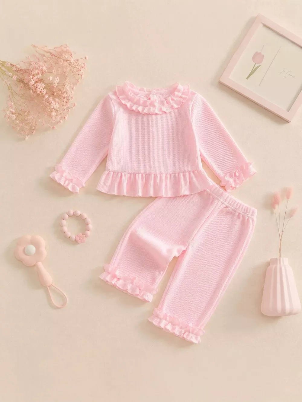 Children's Ruffle Trim Long Sleeve Top and Pants Set, image 6