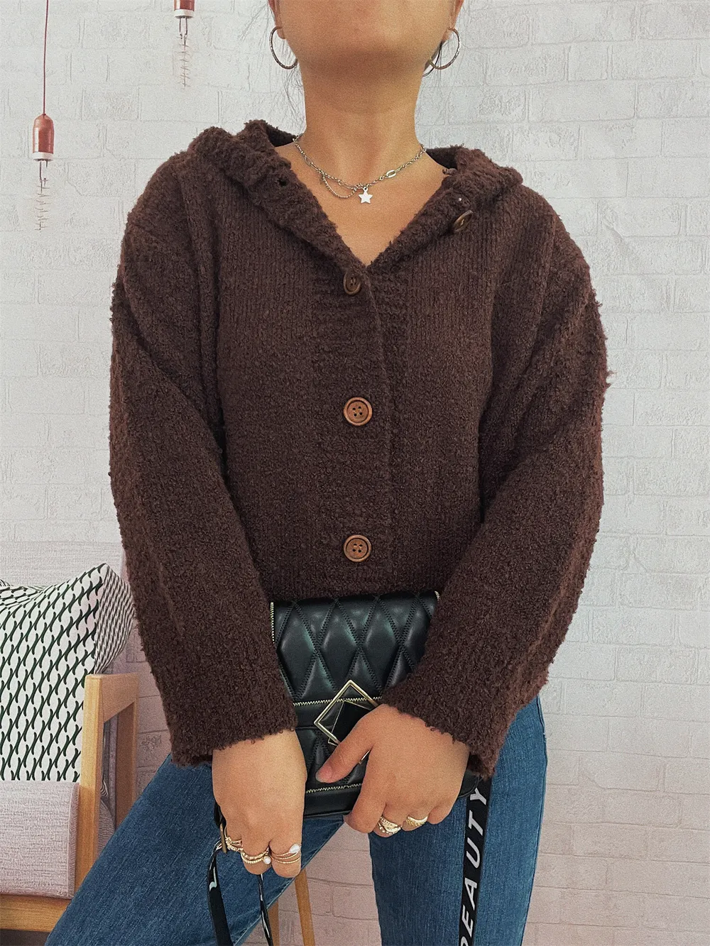 Cozy Button-Up Hooded Cardigan, image 16