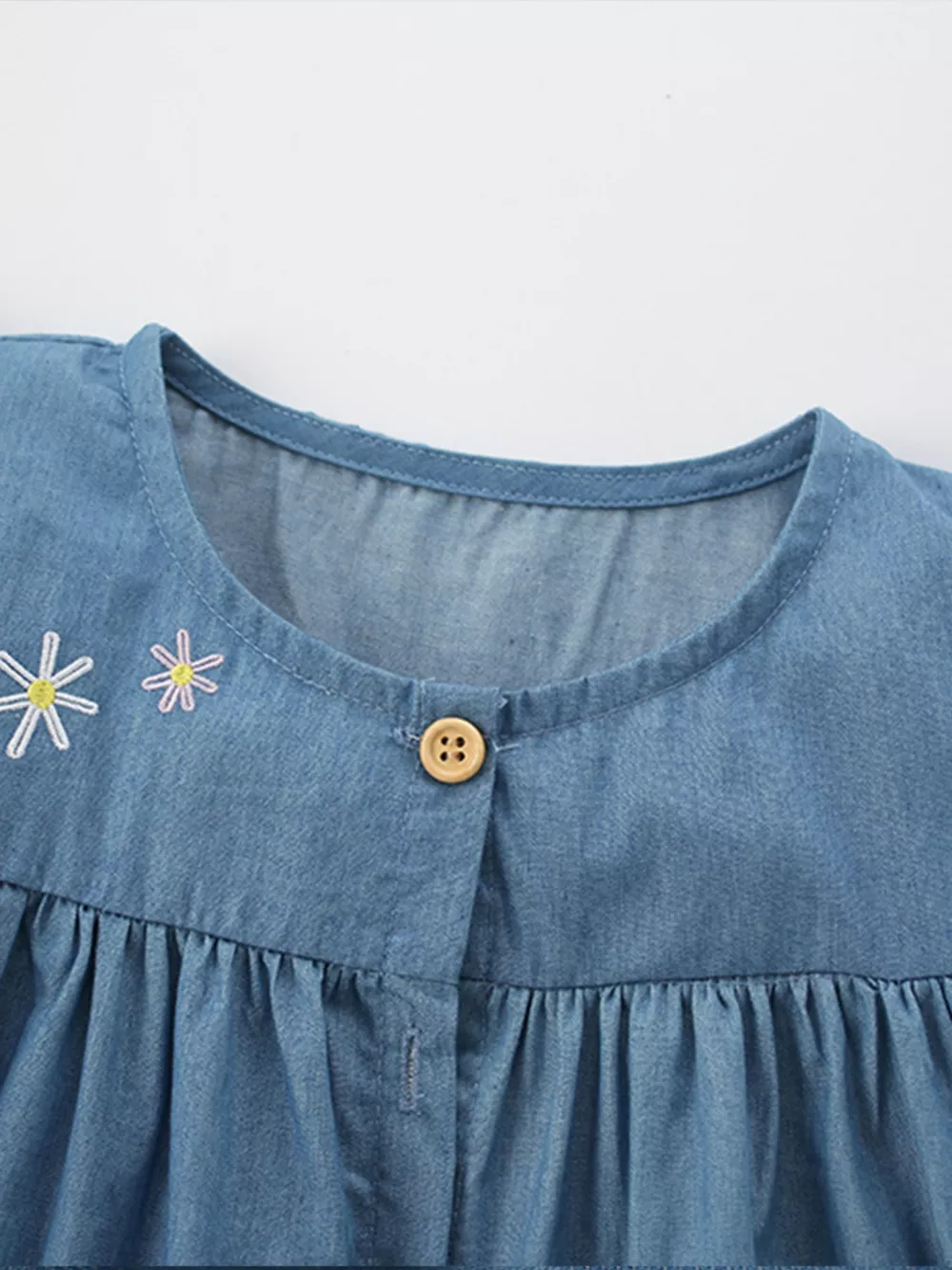 Children's Cute Embroidered Button-Front Denim Dress, image 3