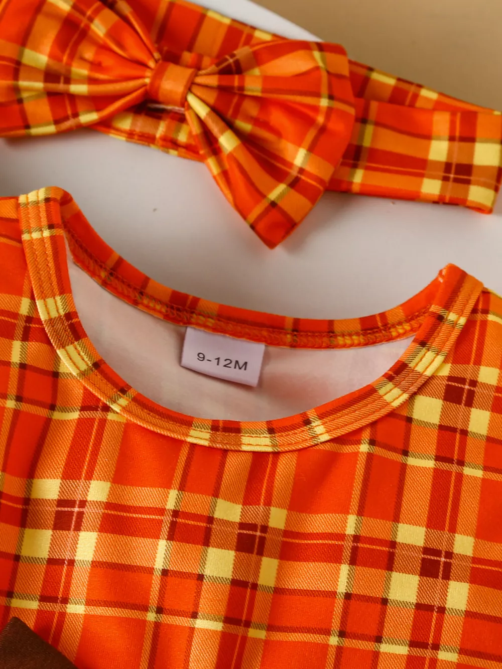 Children's Plaid Turkey Embroidered Bowknot Dress 3 Piece Set, image 3