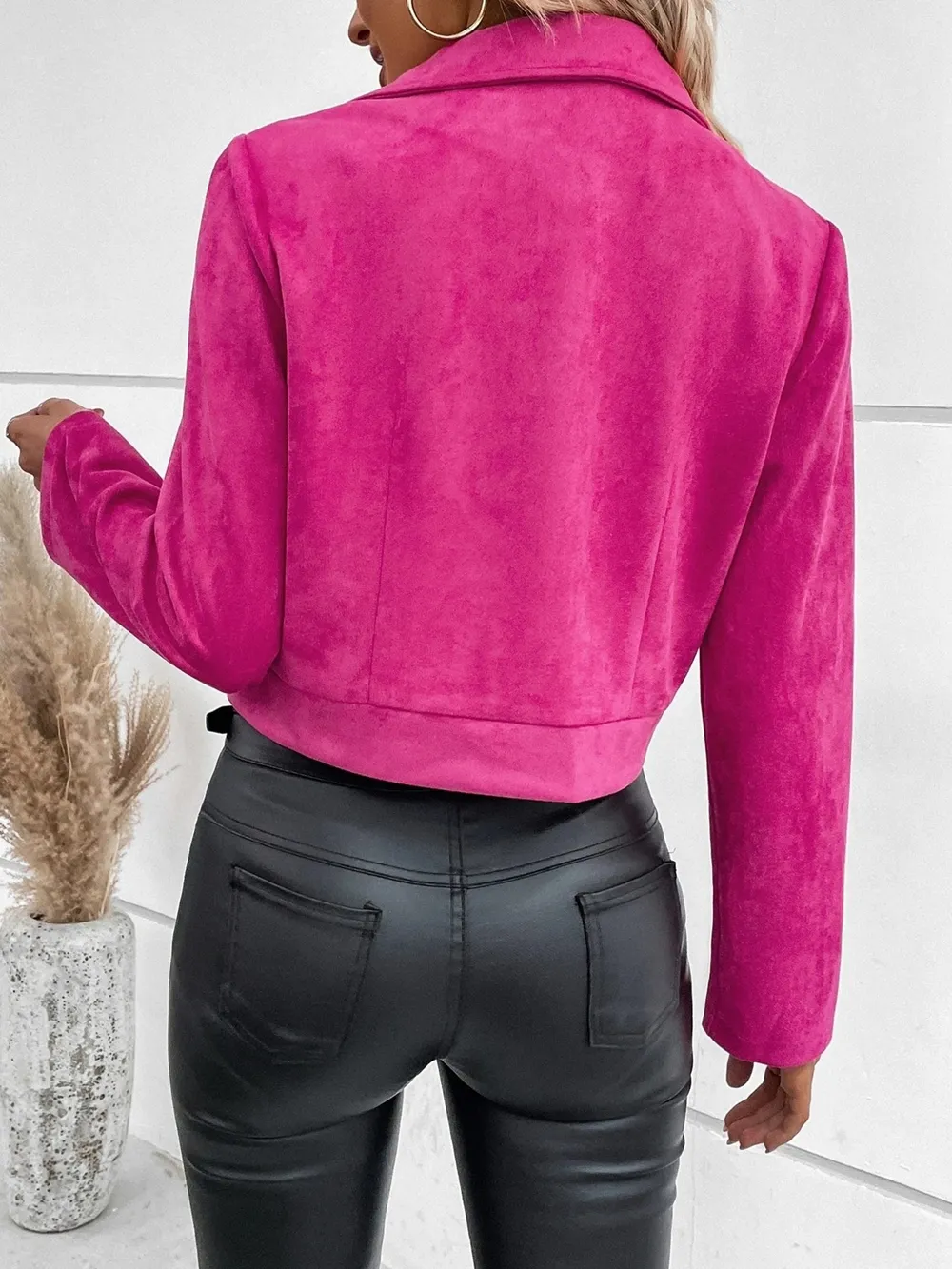 Zip Up Suede Cropped Moto Jacket, image 3