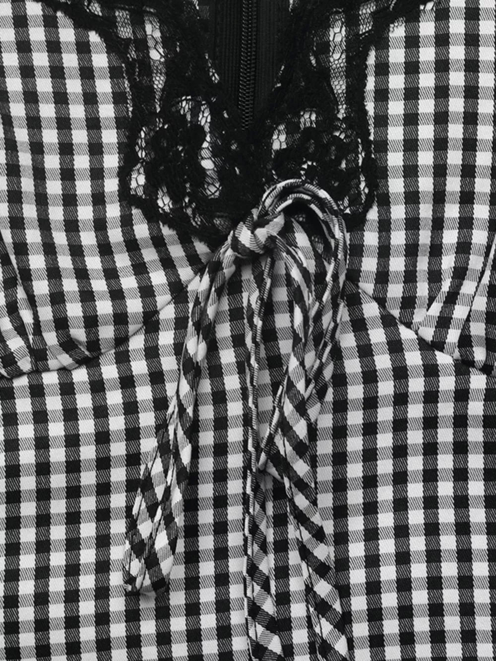 Gingham Lace-Trim V-Neck Long Sleeve A-Line Maxi Dress, image 8