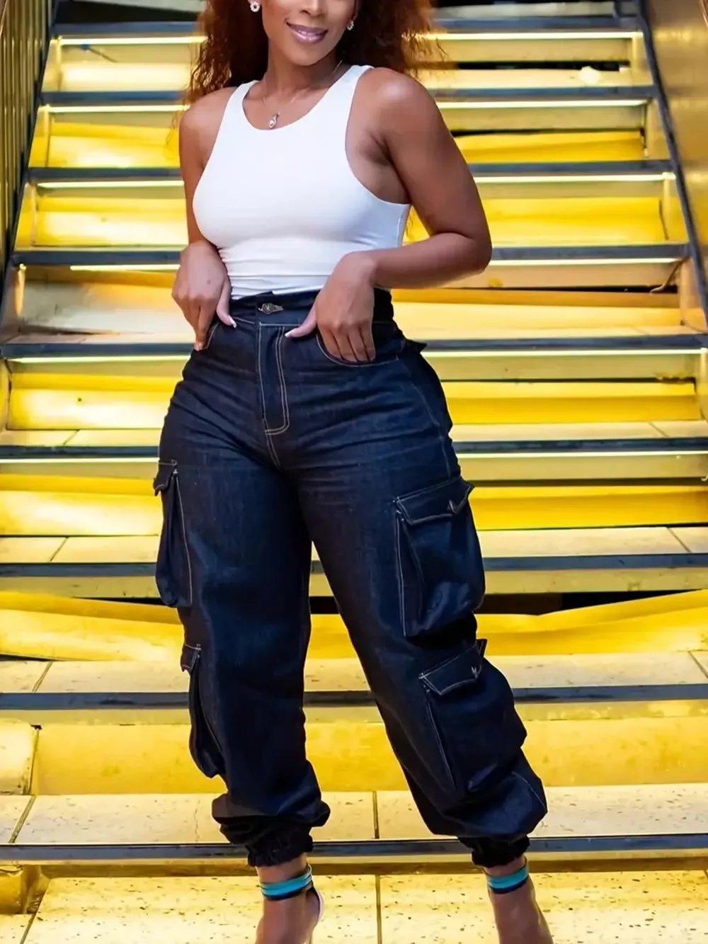 Plus Size High-Waisted Cargo Jeans