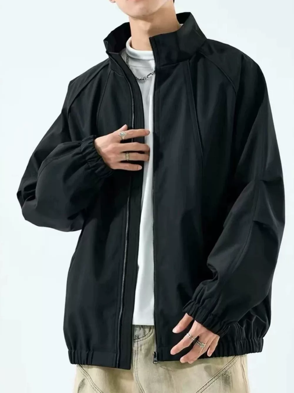 Men's Plus Size Zip Up Raglan Sleeve Jacket, image 2